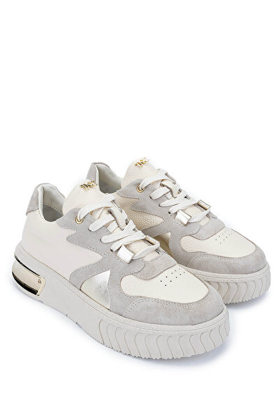 Tamer Tanca Kadın Hakiki Deri Bej Sneakers Spor Ayakkabı