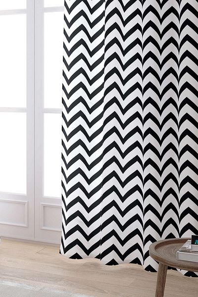 Cango Home Black and White Zigzag Patterned Digital Printed Curtain Otyk516-pr