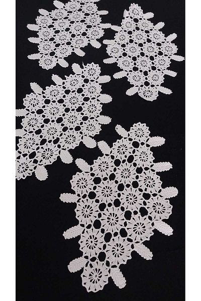 Papatyam 4 Pieces Hand Knitted Coffee Table Cover - Vintage Antique Lace Set (27X16 cm)