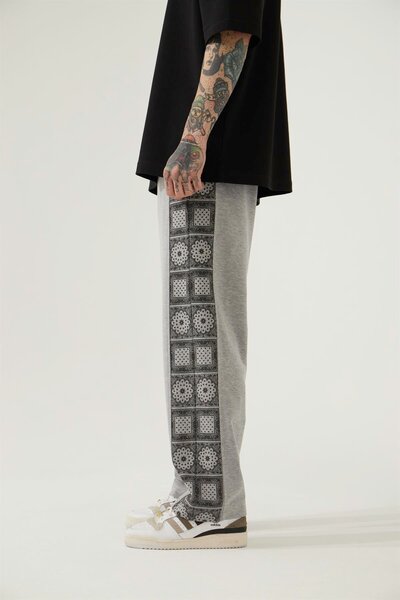 Machinist Ανδρικό Ethnic Paisley με τύπωμα oversized Φούτερ από οργανικό βαμβάκι γκρι μελανζέ