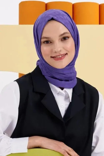 Madame Polo Silky Jacquard Lara Shawl Block Pattern - Metallic Purple