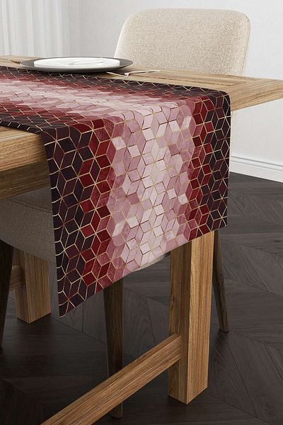 Cango Home Red Gold Mosaic Patterned Digital Printed Runner Cgh926-rn