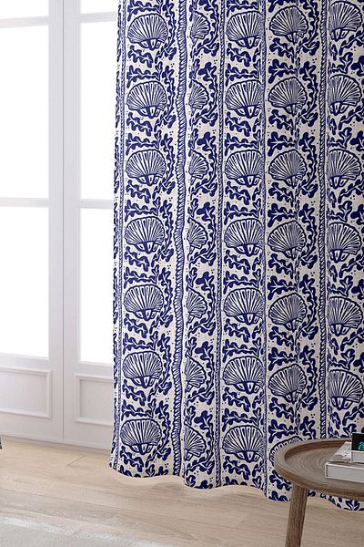 Cango Home Navy Blue Beige Marine Themed Seashell Patterned Digital Printed Curtain Cgh632-pr