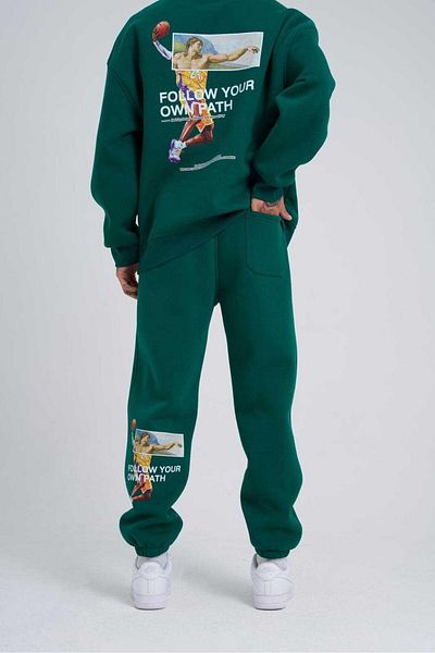 Machinist Ανδρικά Follow Your Printed Oversize Petrol Green Sweatpants