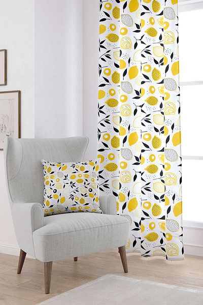Cango Home White Yellow Lemon Patterned Digital Printed Curtain Oytyk925-pr
