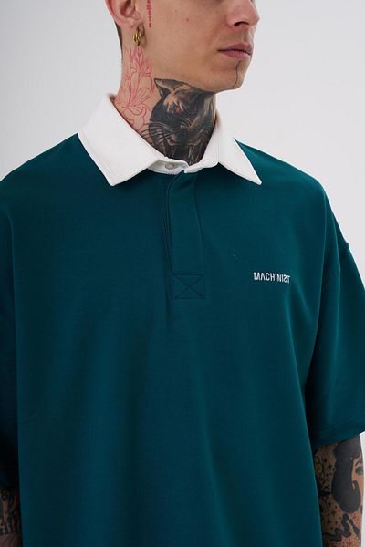Machinist Men's Basic Oversize Oil Ecru Polo Collar T-shirt