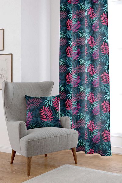 Cango Home Ροζ Πράσινη Τροπική Floral Ψηφιακή Εκτυπωμένη Κουρτίνα Cgh054-pr