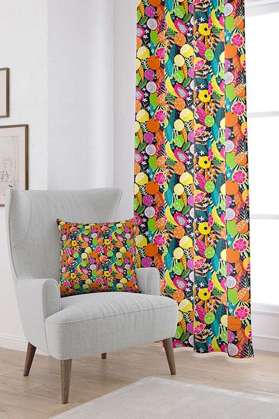 Cango Home Yellow Multicolored Fruit Patterned Digital Printed Curtain Cgh1101-pr