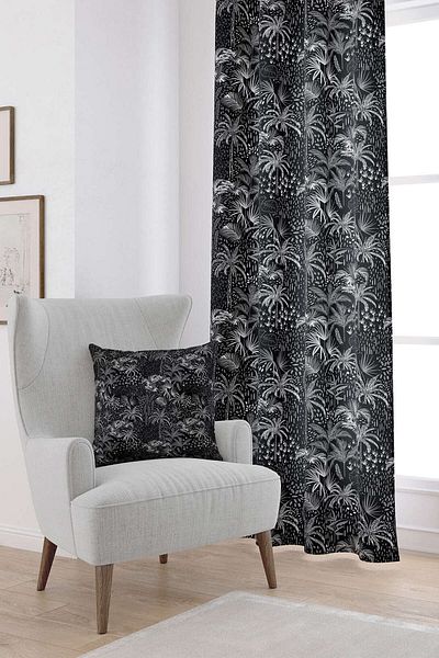 Cango Home White Black Tropical Palm Digital Printed Curtain Cgh038-pr