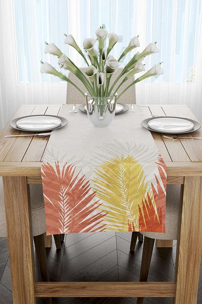 Cango Home Orange Yellow Tropical Leaf Patterned Digital Printed Runner Cgh937-rn