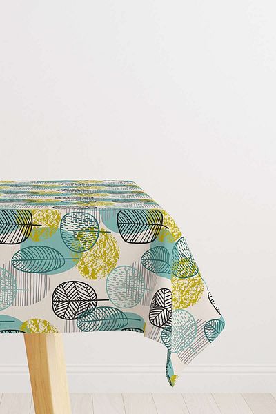 Cango Home Green Yellow Decorative Leaf Patterned Digital Printed Tablecloth Cgh1201-ms
