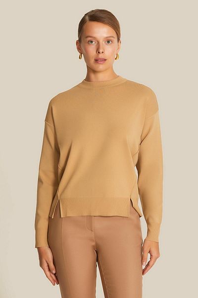 rue Μπλούζα με λαιμόκοψη με ντραπέ Camel Knitwear