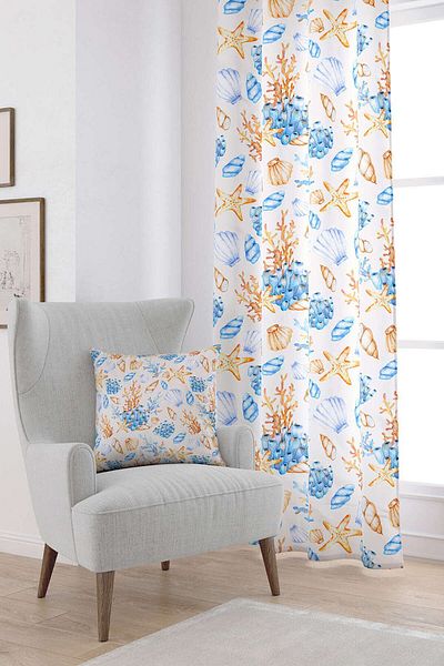 Cango Home Cortina imprimată digitală cu model marin albastru portocaliu Cgh1134-pr