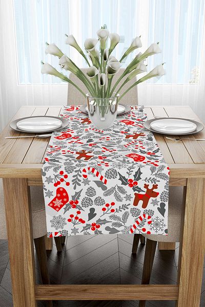 Cango Home Red Gray Christmas Themed Digital Printed Runner Cgh918-rn