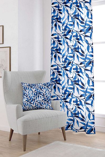 Cango Home Cortina imprimată digitală cu model floral albastru și alb Yst03-pr
