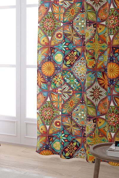 Cango Home Orange Multi-Colored Retro Vintage Patterned Digital Printed Curtain Otyk291-pr