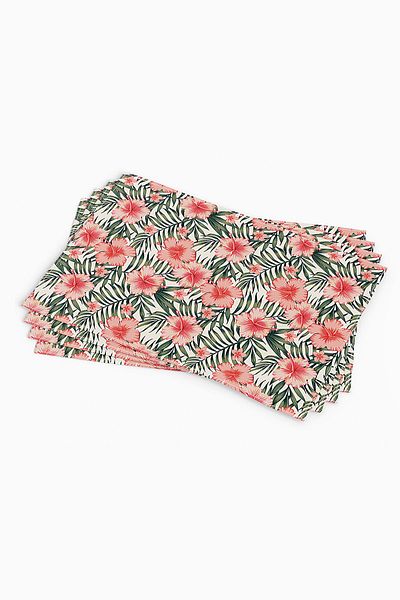 Cango Home Orange Green Tropical Flower Patterned Digital Printed American Service Set of 4 Cgh018-as