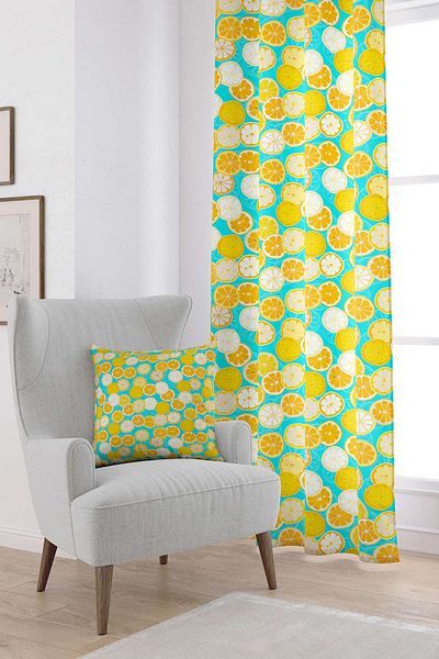 Cango Home Yellow Green Lemon Patterned Digital Printed Curtain Oytyk919-pr