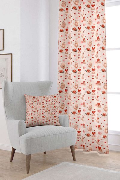 Cango Home Red Cream Bohemian Style Heart Patterned Digital Printed Curtain Cgh1035-pr
