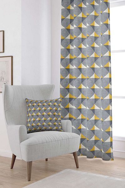 Cango Home Yellow Gray Decorative Geometric Patterned Digital Printed Curtain Ylms108-pr