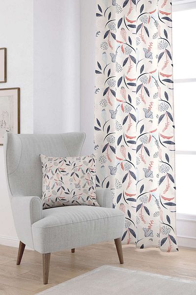 Cango Home Ροζ Navy Blue Διακοσμητική Κουρτίνα με Ψηφιακή Εκτύπωση με Μοτίβο Λουλουδιών Cgh616-pr