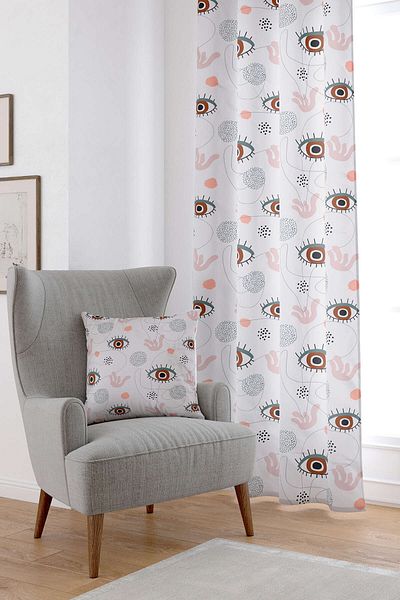 Cango Home White Eye Patterned Digital Printed Curtain Cgh248-pr