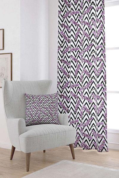 Cango Home Alb Negru Dungi Violet Floral Imprimat Digital Cortina Cgh228-pr
