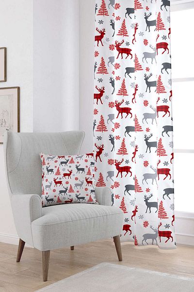 Cango Home Red Gray Christmas Themed Digital Printed Curtain Cgh797-pr