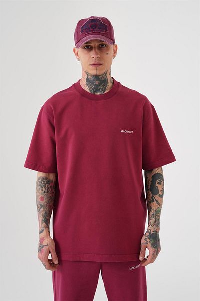 Machinist Tricou de lux pentru bărbați, spălat și relaxat, roșu Claret
