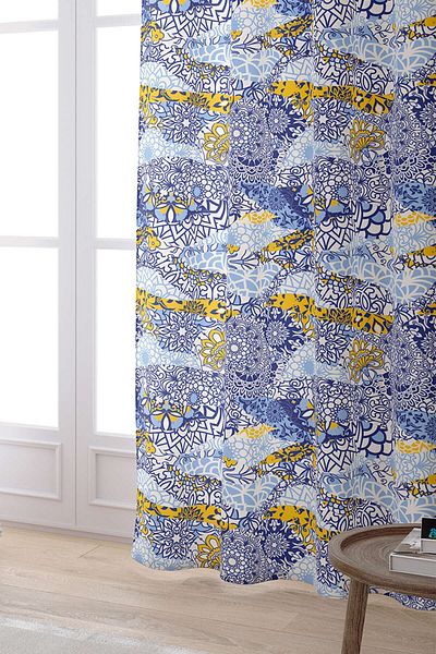 Cango Home Μπλε ναυτικό λευκό έθνικ vintage μοτίβο ψηφιακής τυπωμένης κουρτίνας Otyk016-pr