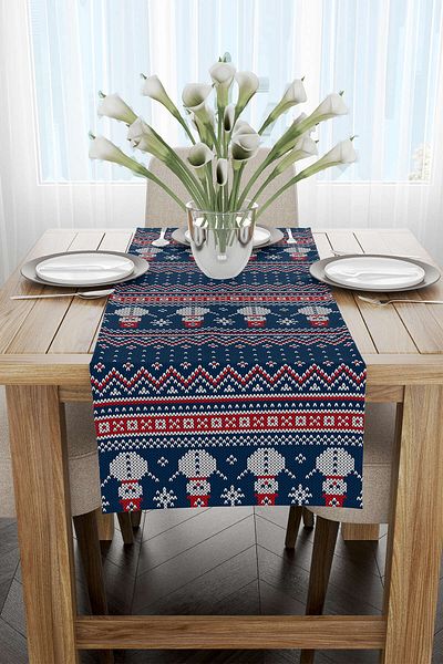Cango Home Albastru Roșu Tema de Anul Nou Imprimat Digital Runner Cgh221-rn