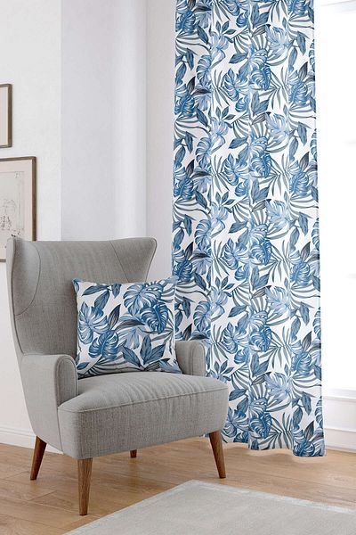 Cango Home Cortina albastra cu imprimeu digital floral Cgh020-pr