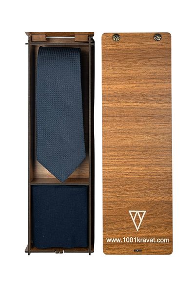 1001 Kravat Men's Birthday Gift Boys' Gift Set with Wooden Box, Navy Blue Silk Tie and Bamboo Socks