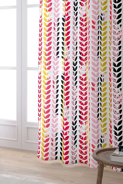 Cango Home Red White Leaf Patterned Digital Printed Curtain Cgh127-pr