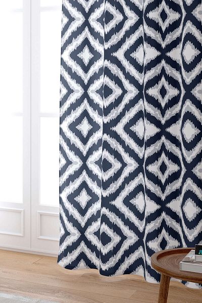 Cango Home Navy Blue Geometric Digital Printed Κουρτίνα Cgh095-pr