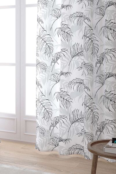 Cango Home White Black Tropical Leaf Patterned Digital Printed Curtain Otyk921-pr