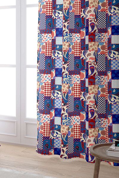 Cango Home Red Navy Blue Ethnic Patchwork Patterned Digital Printed Curtain Cgh623-pr
