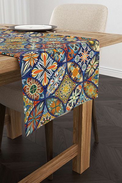 Cango Home Μπλε Navy Retro Vintage με ψηφιακό τυπωμένο δρομέα - Otyk023-rn
