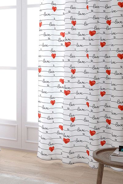 Cango Home White Red Love Written Heart Patterned Digital Printed Curtain Cgh1004-pr