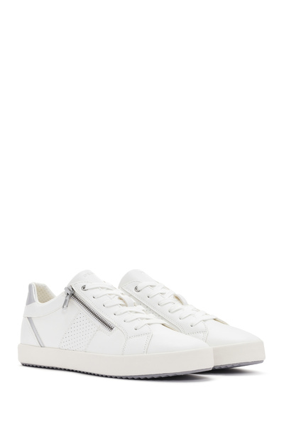 Geox White Blomiee Γυναικείο Δερμάτινο Sneaker - Lace-Up, D366he054ajc0007