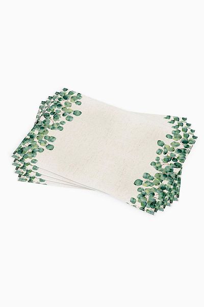 Cango Home Green Cream Eucalyptus Patterned Digital Printing American Service Set of 4 CGH1262-2-AS