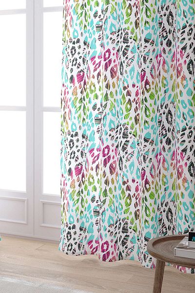 Cango Home White Multicolored Leopard Patterned Digital Printed Curtain Cgh355-pr