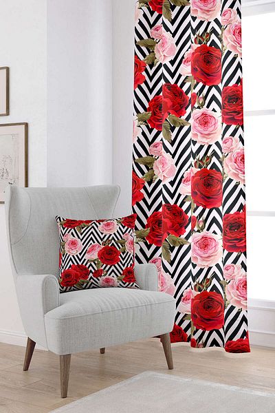 Cango Home Red Pink Flower Patterned Digital Printed Curtain Otyk471-pr