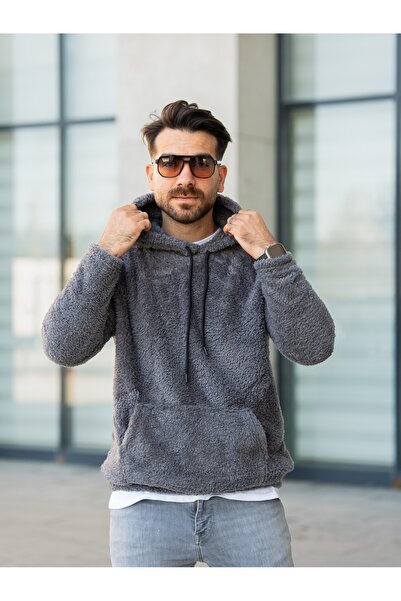 Minharir Kanguru Cepli Kapüşonlu Peluş Sweatshirt