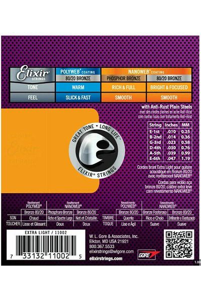 Elixir 11002 Χορδή ακουστικής κιθάρας Nanoweb Bronze - 010-047