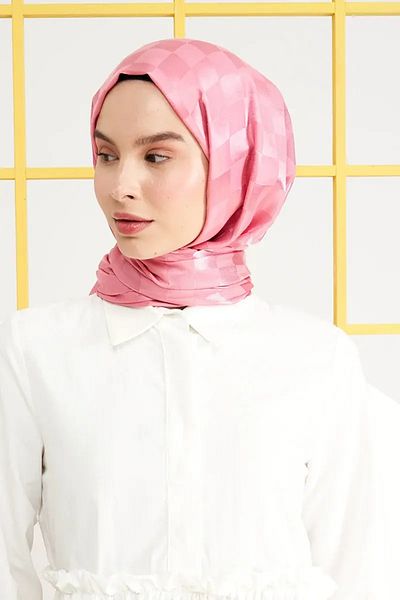 Madame Polo Μεταξένιο Ζακάρ Ιταλικό Σάλι Σκακιέρα - Γλυκό Ροζ
