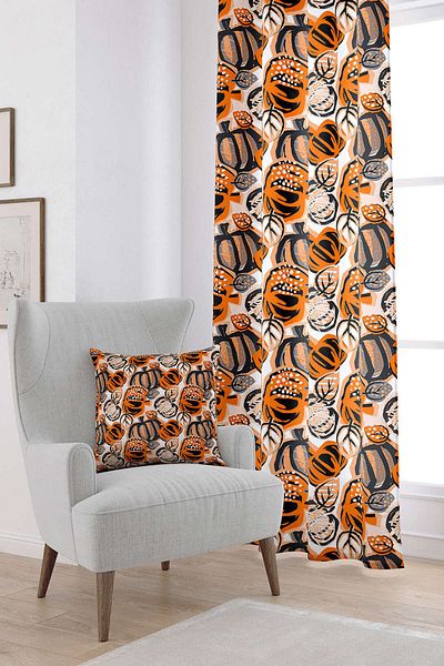 Cango Home Orange Halloween Pumpkin Patterned Digital Printed Curtain Cgh755-pr