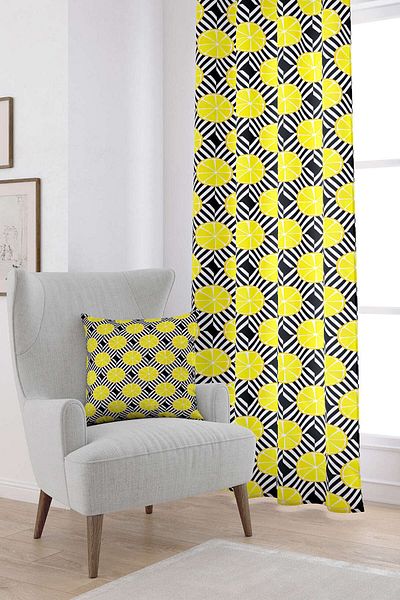 Cango Home White Yellow Lemon Patterned Digital Printed Curtain Oytyk933-pr