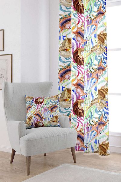 Cango Home White Multicolored Marine Patterned Digital Printed Curtain Otyk758-pr