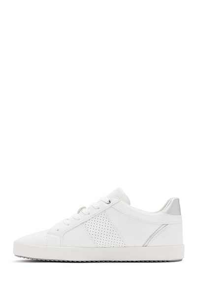 Geox White Blomiee Γυναικείο Δερμάτινο Sneaker - Lace-Up, D366he054ajc0007